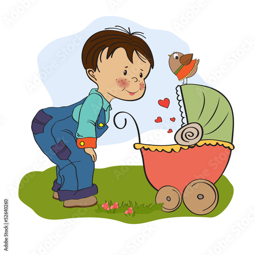 funny big brother with stroller