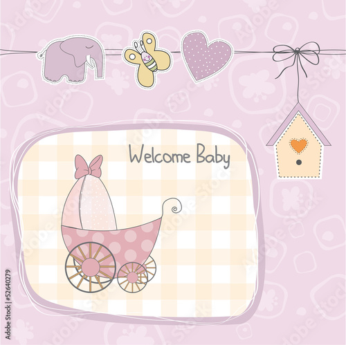 baby girl shower card with stroller