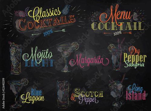 Obraz na płótnie Set cocktail menu colored chalk w salonie