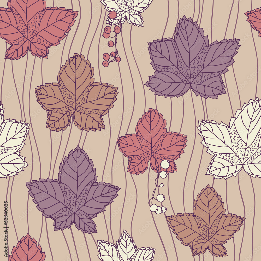 Seamless pattern with leaves and berries