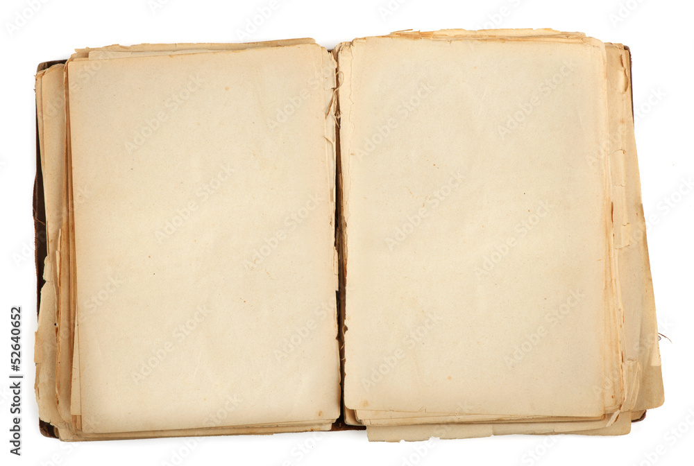 open old book with blank yellow stained pages open old book with blank yellow stained pages