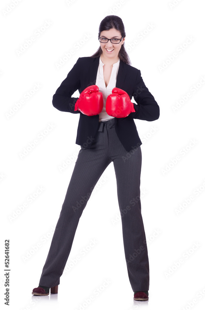 Businesswoman in boxing concept on white Businesswoman in boxing concept on white