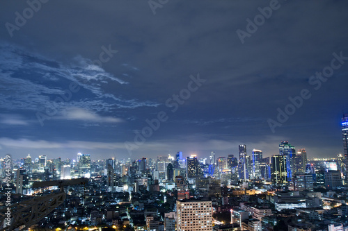 City town at night in Bangkok, Thailand