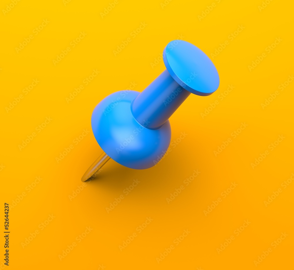 Blue push pin on orange background Blue push pin on orange background