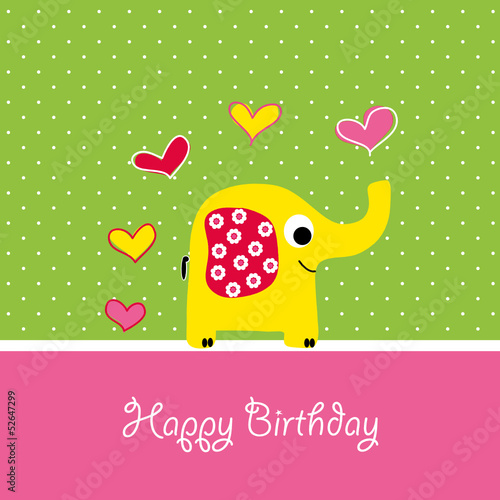 Birthday card with elephant, vector