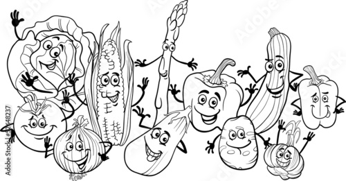happy vegetables cartoon for coloring book