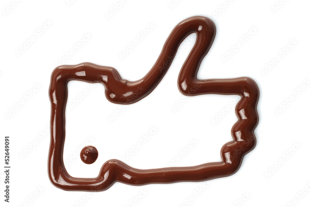 Thumb up hand made of melted chocolate on white background. Thumb up hand made of melted chocolate on white background.