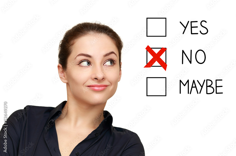 Business woman looking on option and select no decision isolated Business woman looking on option and select no decision isolated