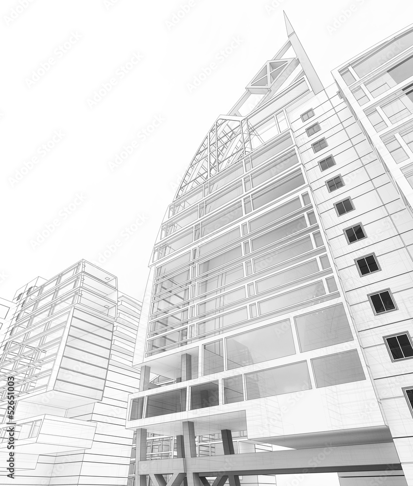 Sketch of the business center. From drawing to implementation. Sketch of the business center. From drawing to implementation.