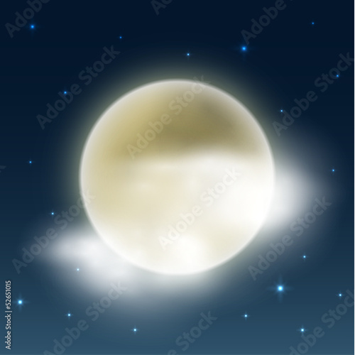 Cloudy night with full moon - weather illustration - eps10
