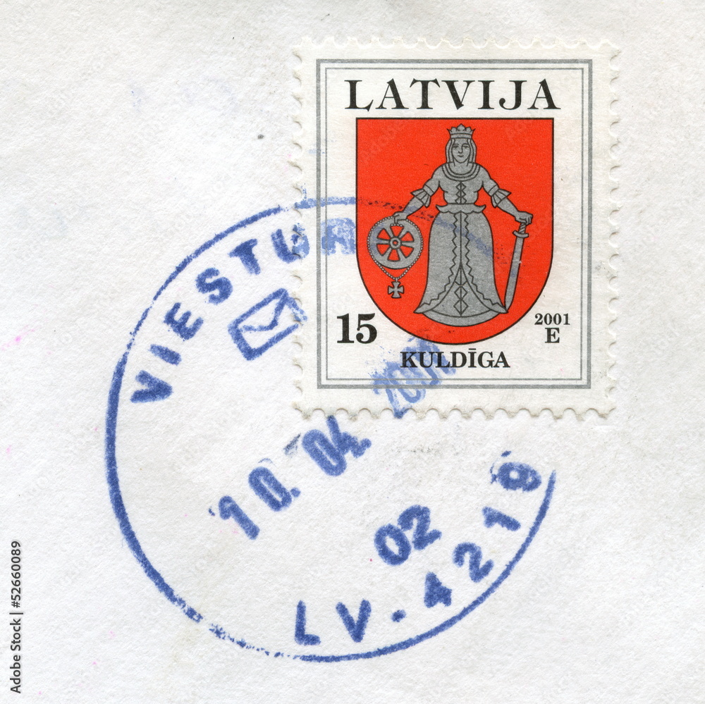 Canceled latvian stamp 