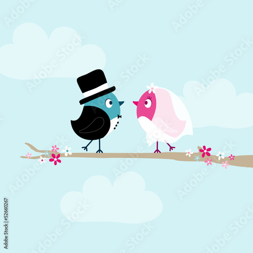 Birds Groom & Bride Tree Retro
