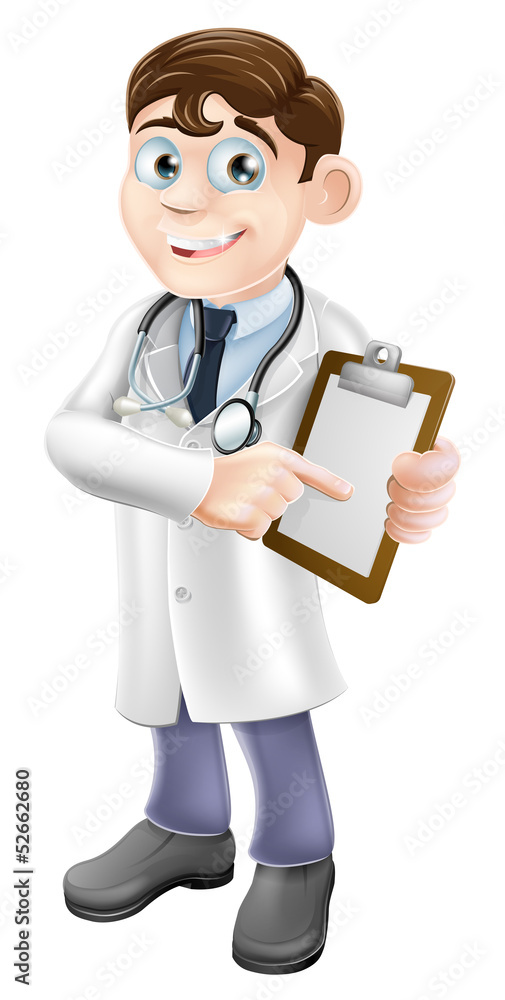 Fototapeta premium Doctor Holding Clipboard Cartoon