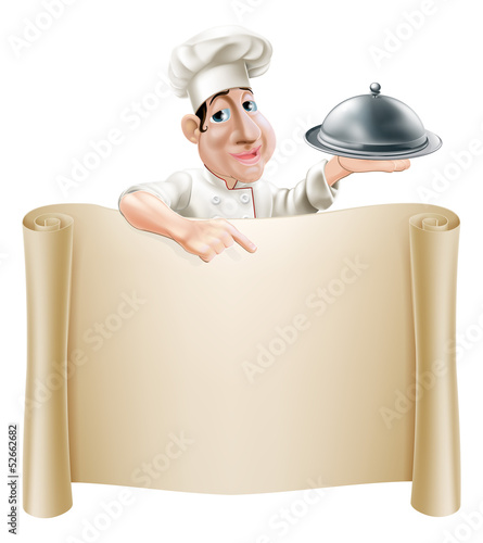 Cartoon Chef Pointing at Menu