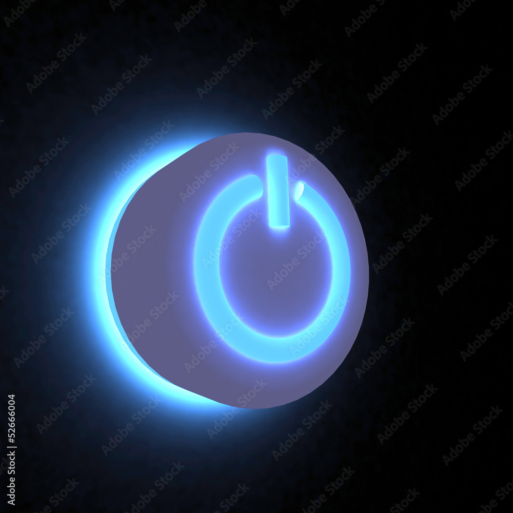 3D power button lighting in darkness. 3D power button lighting in darkness.