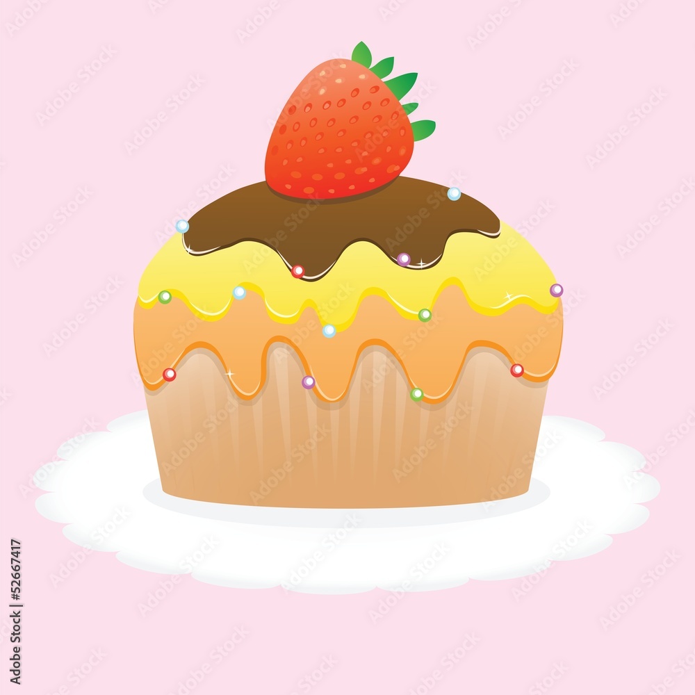 Tasty sponge cake with red strawberry Tasty sponge cake with red strawberry