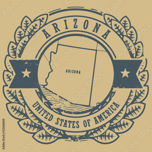 Grunge rubber stamp with name and map of Arizona, USA