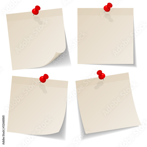 4 Beige Stick Notes Red Pins
