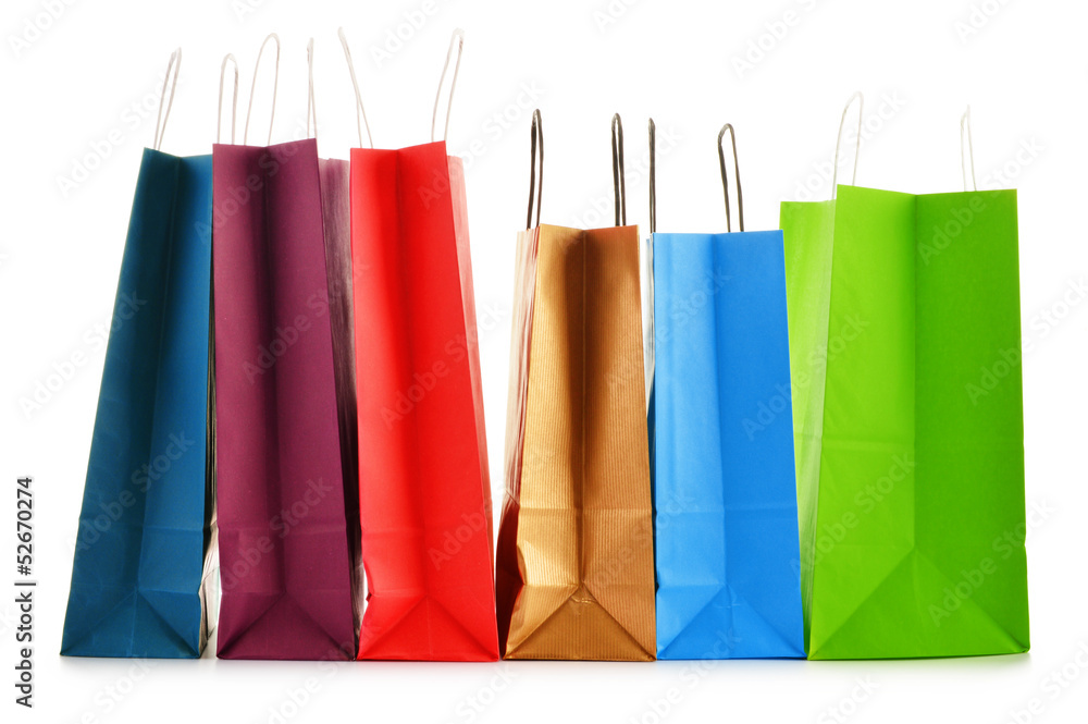 Paper shopping bags isolated on white background