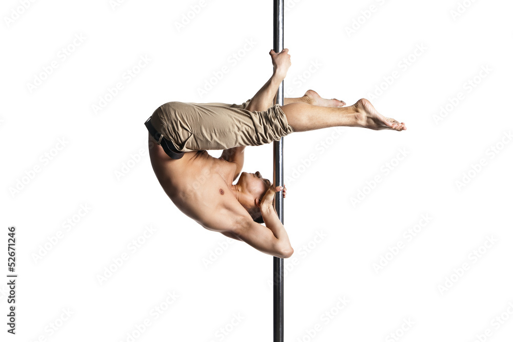 Young strong pole dance man isolated Young strong pole dance man isolated