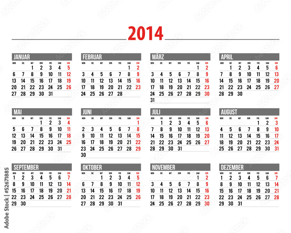 kalender 2014 Stock Vector | Adobe Stock