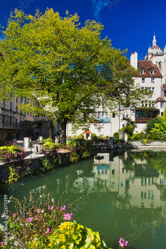 summer landscape with river and castle in France