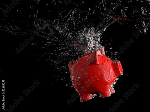 Piggy bank - water splash (red pig) photo