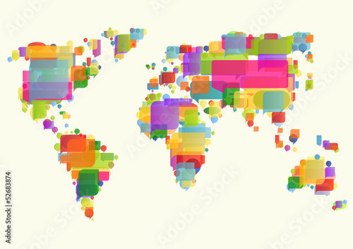 World map made of colorful speech bubbles concept illustration b