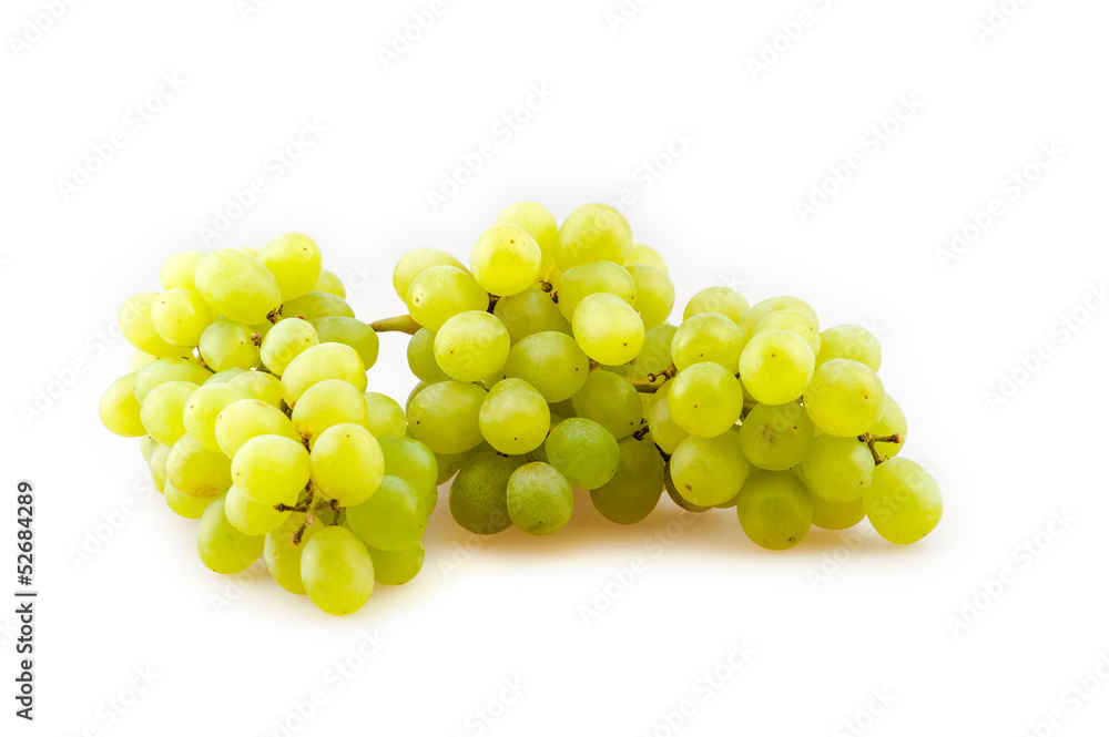 bunch of ripe grapes on a white background
