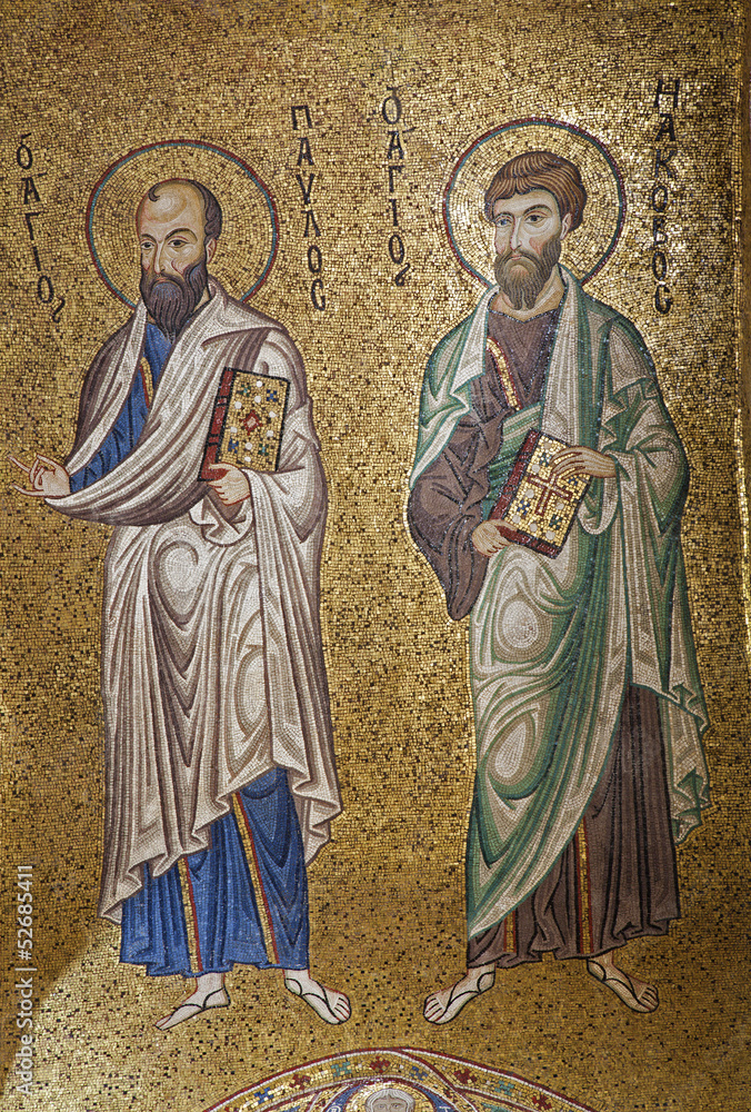 Palermo - Mosaic of apostle Paul and Jacob from La Martoran