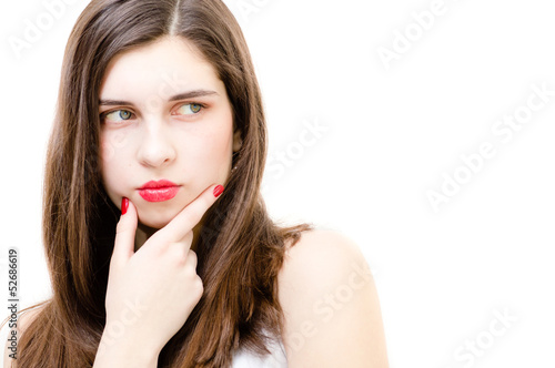 Young woman looking to copy space thoughtful