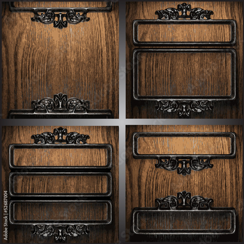 Vector metal on wood background set