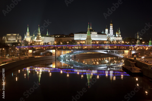 Panorama of the Moscow Kremlin at night . Moscow