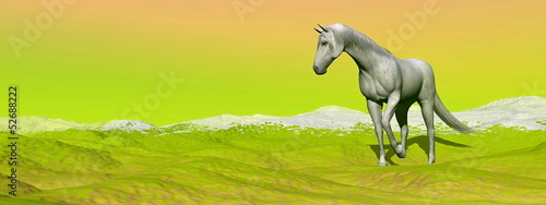 Horse in green landscape - 3D render