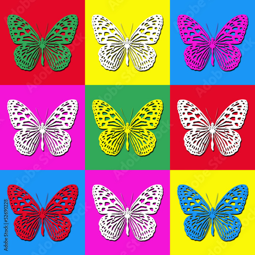 Canvas Print Pop art illustration with colorful butterflies