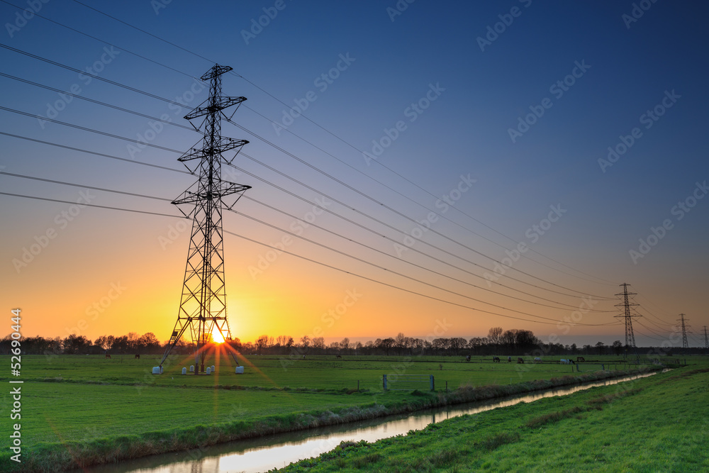 Electricity cable in a typical dutch landscape