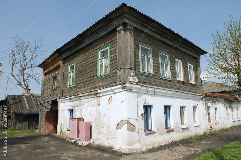 Old wooden residential apartment building in Yuriev-Polsky Old wooden residential apartment building in Yuriev-Polsky