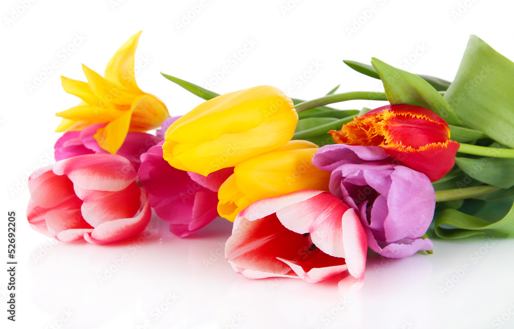 Beautiful tulips in bouquet isolated on white Beautiful tulips in bouquet isolated on white