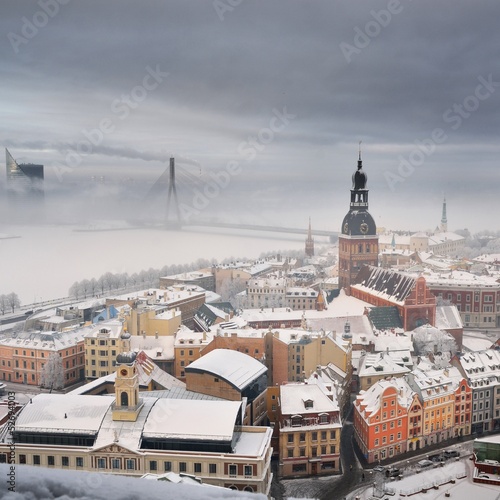 Areal view on Riga in fog, Latvia