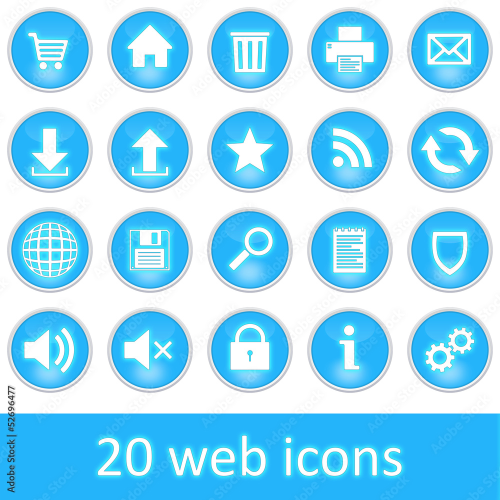 button set web light blue circle button set web light blue circle