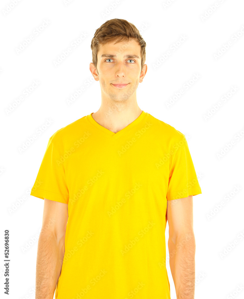 Fototapeta premium T-shirt on young man isolated on white
