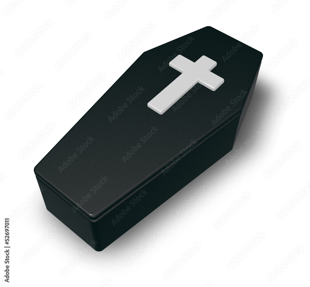 Fototapeta premium black casket whit christian cross - 3d illustration