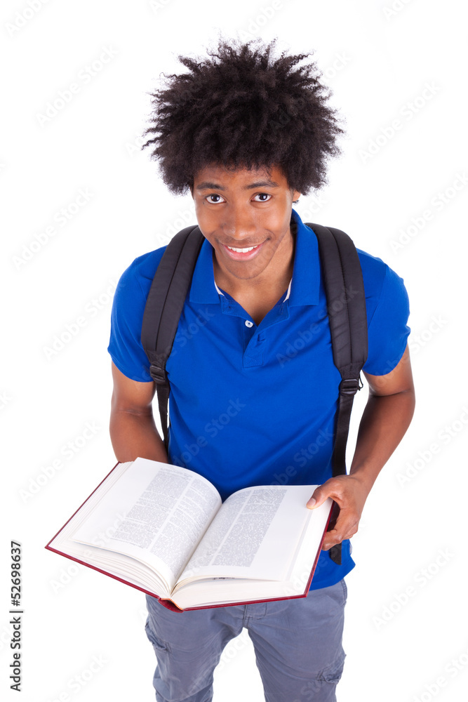 Young black teenage student men reading a books - African people Young black teenage student men reading a books - African people