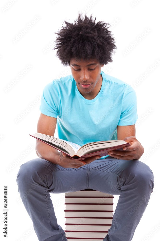 Young black teenage student men reading a books - African people Young black teenage student men reading a books - African people