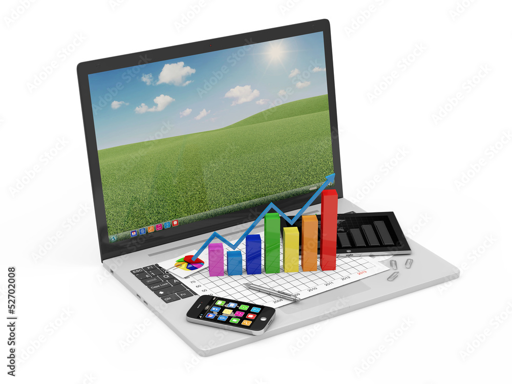 Laptop with Business Graph, Tablet PC and Smartphone Laptop with Business Graph, Tablet PC and Smartphone