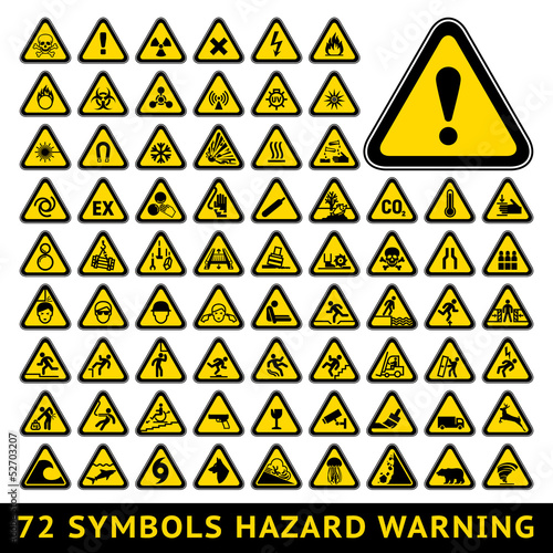 Triangular Warning Hazard Symbols. Big yellow set