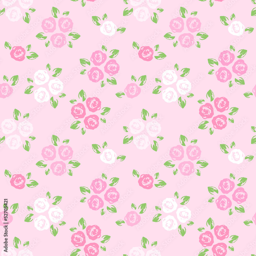 Seamless patterns with pink and white roses. Vector illustration