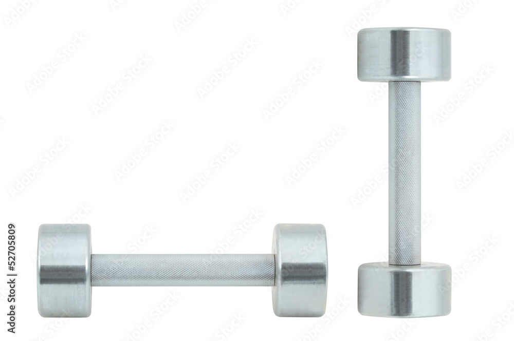 Chromed fitness dumbbells isolated on white Chromed fitness dumbbells isolated on white