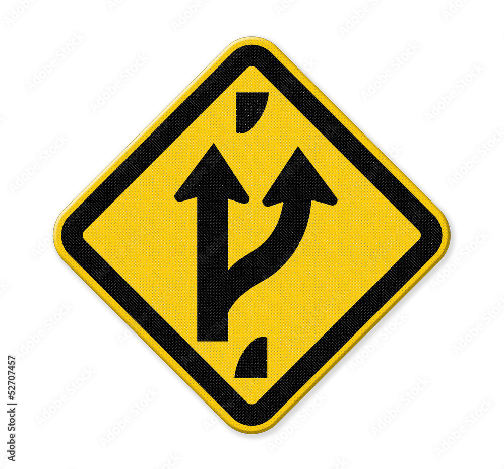 Road sign indicating a forked road ahead (isolated on white) Road sign indicating a forked road ahead (isolated on white)