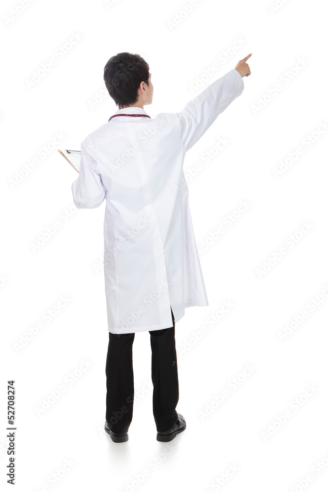 Back view of male medical doctor pointing Back view of male medical doctor pointing